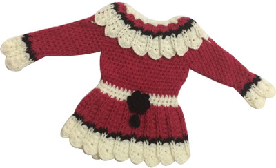Cute Collection Woven Round Neck Party Baby Girls Red Sweater