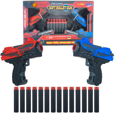 

Wishkey Dual Blaster Soft Rubber Foam Bullets Pull Back 2 Action Gun With 14 Pcs Darts for Kids,Handgun For Target Shooting Game,Detective Pistol Fighting Toy(Multicolor)