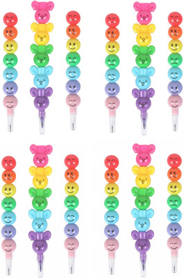 Skywalk Cute Colorful and Fun Smiley Face Emoticon Stacking Pencil and Stacking Crayons Set of 12 pieces