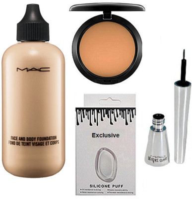 Exclusive Silicon Puff & Face And Body Foundation & Compact & Eyeliner(Set of 4)