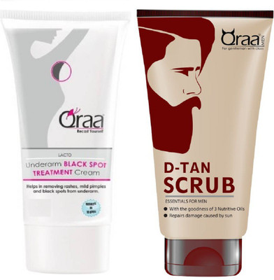 

Qraa Lacto Underarm Black spot Treatment cream 50gm + De Tan scrub 100gm(Set of 2)