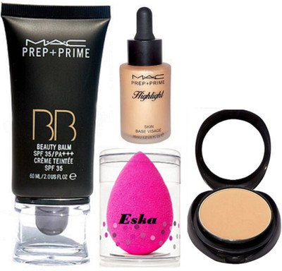 

Eska Sponge Puff, Mac Prep+Prime BB Beauty Balm Foundation,Compact, Prep+Prime Highlight(Set of 4)