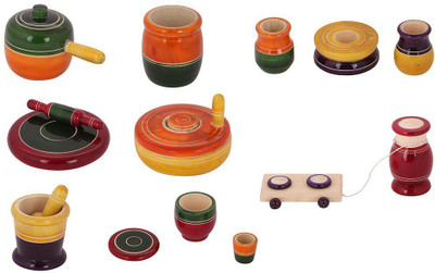 

FK RETAIL Wooden Organic Vegetable Lack-ware Kitchen set for Girls (Multi-Color)
