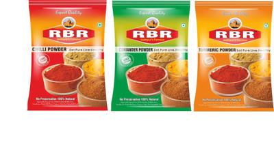 

RBR Premium Mix Spices- Chilli (Mirchi), Turmeric(Haldi), Coriander(Dhaniya) 200g Each (600g)(3 x 200 g)