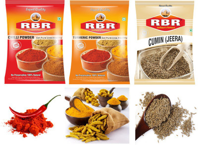 

RBR Premium Mix Spices-Chilli(Mirchi), Turmeric(Haldi), Cumin Seeds(Jeera) 100g Each, (300g)(3 x 100 g)
