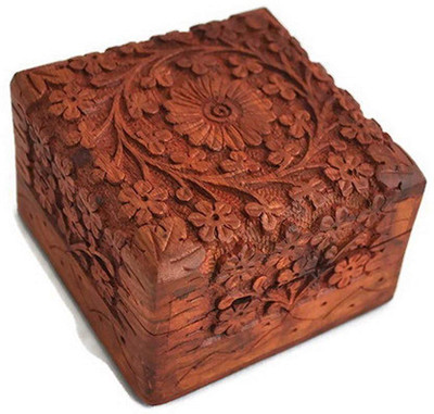 

Craftatoz Handmade Wooden Jewellery Box for Women Jewel Organizer Square Jewellery Vanity Box(Brown)