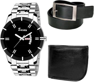 Zesta Analog Watch, Wallet, Belt Combo(Black)