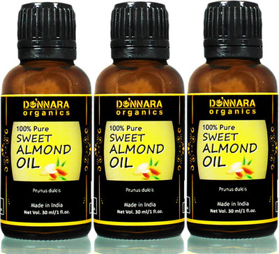 

Donnara Organics 100% Pure Sweet Almond oil- Natural & Undiluted Combo pack of 3 bottles of 30 ml(90 ml)(90 ml)
