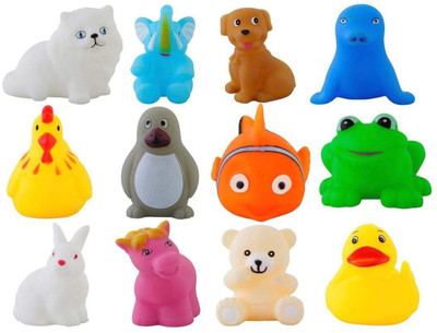 

Simply Unbox 12Pcs Soft Rubber Float Squeeze Sound Baby Bath Play Chuchu Animals Toys Bath Toy(Multicolor)