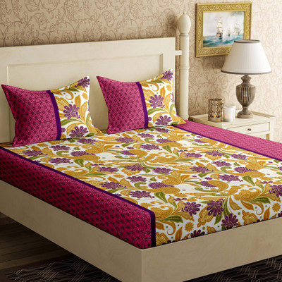 Bella Casa 104 TC Cotton Double Floral Bedsheet(Pack of 1, Multicolor)