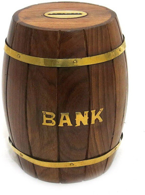 

Desi Karigar Brown Wooden Barrel Money Bank Coin Bank(Brown)