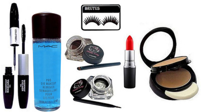 

BRUTUS Eyelashes, Mac Two Way Compact, Hello Kitty Two Eyeliner, Matte Finish Lipstick, Color-bar 2 in 1 Mascara & Eyeliner, Pro Eye makeup Remover(Set of 6)