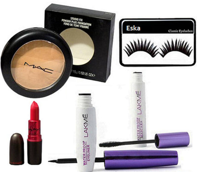 

ESKA Eyelashes and Mac Studio Fix Compact & Lady Gaga Lipstick and Eyeliner & Mascara(Set of 5)