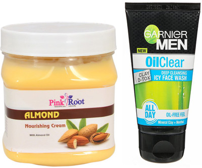 

Pink Root ALMOND CREAM 500G WITH OIL CLEAR FACEWASH(Set of 2)