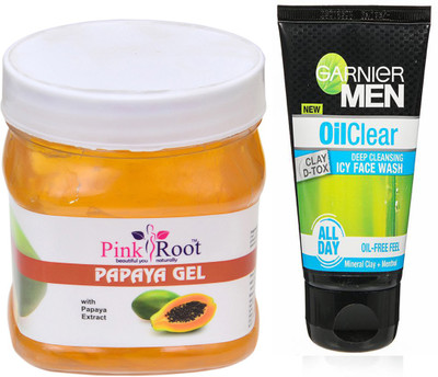 

Pink Root PAPAYA GEL 500G WITH GARNIER OIL CLEAR FACEWASH(Set of 2)