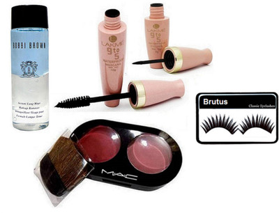 

BRUTUS Eyelashes, Mac 2 shade Blusher, 9 to 5 Waterproof Eyeliner & Mascara, Bobbi Brown Long Wear Makeup Remover(Set of 5)