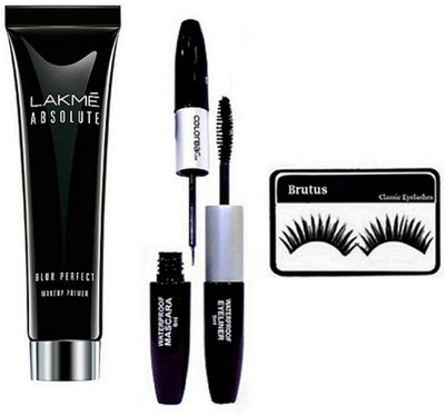 

BRUTUS Eyelashes, Absolute Blur Perfect Makeup primer, Colorbar Waterproof Mascara & Eyeliner 2in1(Set of 3)