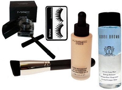 

BRUTUS Eyelashes, Mac Studio Waterweight Spf 30 Foundation, Makeup Brush, Fluidline Eye-liner Gel, Bobbi Brown Long Wear Makeup Remover(Set of 5)