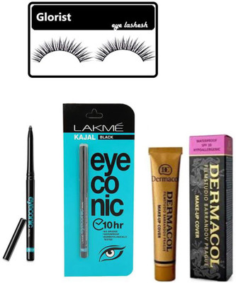 

glorist eyelash with Combo of eyeconic kajal,dermacol(Set of 4)