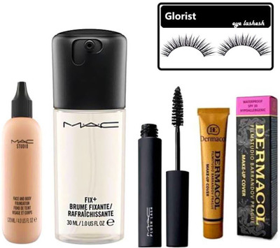 

glorist Eyelash with macara with MAC fixante with foundation and Imported combo of dermacol(Set of 5)