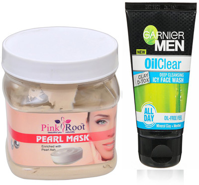 

Pink Root PEARL MASK 500G WITH GARNIER OIL CLEAR FACEWASH(Set of 2)