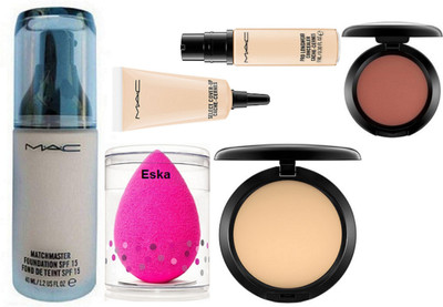 

Eska sponge Puff, Mac Match Master Foundation, Compact, Select Coverup, Pro Longwear Concealer & Blusher(Set of 6)