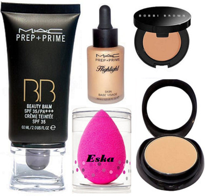 

Eska Sponge Puff, Mac Prep+Prime BB Beauty Balm Foundation, Compact, Prep+PRime Highlight & Bobbi Brown Concealer(Set of 5)
