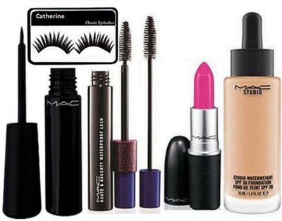 

Catherine Eyelashes, Mac Liquid Eyelinear, Hauty Naughty Mascara, Matte finish Lipstick, Studio Fix Fond De Teint Foundation(Set of 5)(Set of 5)