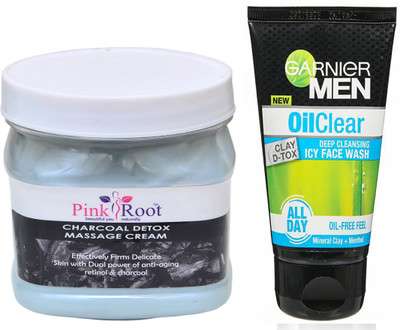 

Pink Root CHARCOAL CREAM 500G WITH OIL CLEAR FACEWASH(Set of 2)
