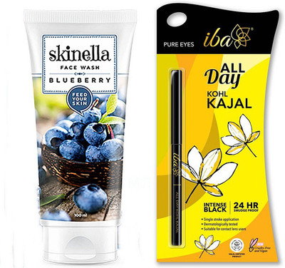 

skinella Blueberry Face Wash 100 ml and All Day Kohl Kajal (Jet Black)(Set of 2)