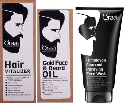

Qraa Hair Vitalizer 60ml+Gold face and Beard oil 30ml+Himalayan charcoal face wash 100gm(Set of 3)