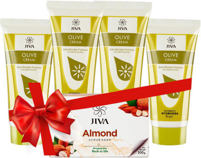 

Jiva Olive Cream Pack of 4 with Almond Soap(Set of 4)