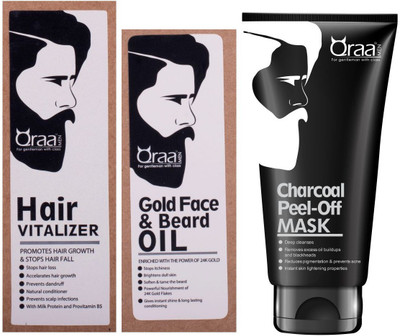 

Qraa Hair Vitalizer 60ml+Gold Face and Beard oil 30ml+Charcoal Peel Off mask 50gm(Set of 3)