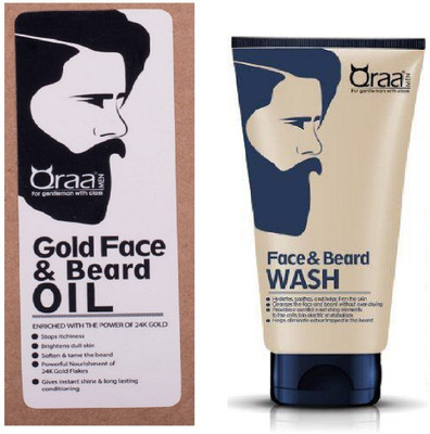 

Qraa Gold face and Beard oil 30ml + Face and Beard wash 100gm(Set of 2)