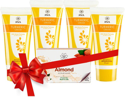 

Jiva Turmeric Cream Pack of 4 with Almond Soap(Set of 4)