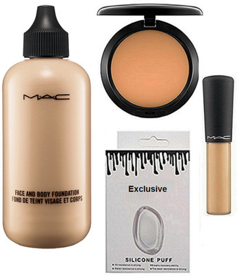 

Exclusive Silicon Puff & Face And Body Foundation & Mac Compact & Minerlize Concealer(Set of 4)