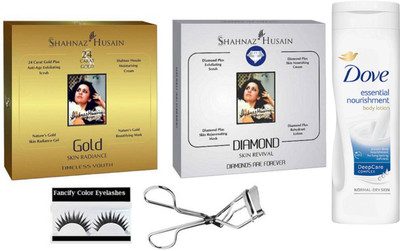 

fancify combo Eyelashes With Gold And Diamond Facial Kit,Essential Nourishment Body lotion With Eyelashes Curler(Set of 5)(Set of 5)