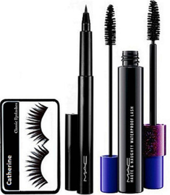 

catherine eyelashes, mac pen eyeliner, haute and naughty double effect mascara(Set of 3)