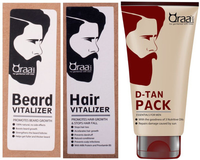 

Qraa Beard vitalizer 30ml+Hair Vitalizer 60ml+De Tan Pack 120gm(Set of 3)
