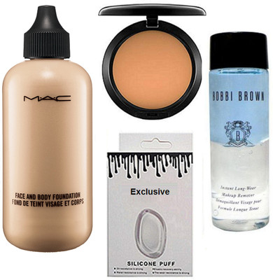 

Exclusive Silicon Puff & Face And Body Foundation & Mac Compact & Bobbi Brown Remover(Set of 4)