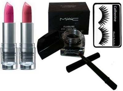 

catherine eyelashes with fluidline eyeliner, lakme enrich lipstick pack of 2(Set of 4)