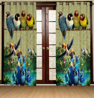 Panipat Handloom 152.4 cm (5 ft) Window Polyester Room Darkening Curtain (Pack Of 2)(Multicolor, Animal)