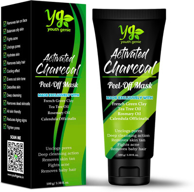 

Youth Genie Activated Charcoal Peel Off Mask | French Green Clay | Deep Cleansing | Unclogs pores | Instant Glow | Removes Baby Hair(100 g)