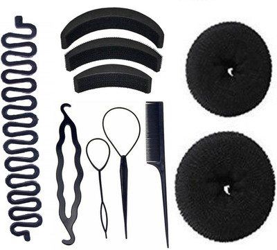 

JAGTEK Hair Accessories set of 10pcs / 4 pcs braid tool , 2 pcs hair donut bun maker , 3 pcs hair volumizer , 1 pcs braid tools Hair Accessory Set(Black)