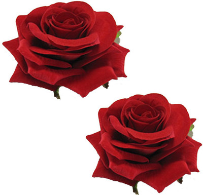 

JAGTEK Women's Fabric Rose Flower Hair Clip - Pack of 2pcs Bun Clip(Red)