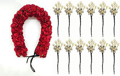 

RAAYA Rose Flower Hair Gajra With Juda Pins Accessories For Women, Party Wear Accessories Combo, 20 Gram Pack of 1 Hair Accessory Set(Multicolor)
