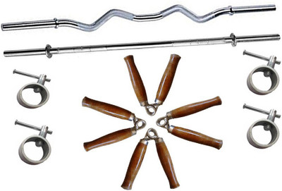 

StepInnStore ''BEST QUALITY COMBO '' 3*FT STRAIGHT ROD+ 3*FT CURL ROD+ 4*PCS WOODEN HAND GRIP Gym & Fitness Kit