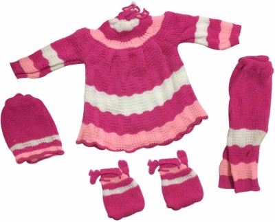 Cute Collection Baby Boys & Baby Girls Party(Festive) Sweater Bootie, Cap, Pant(Pink)