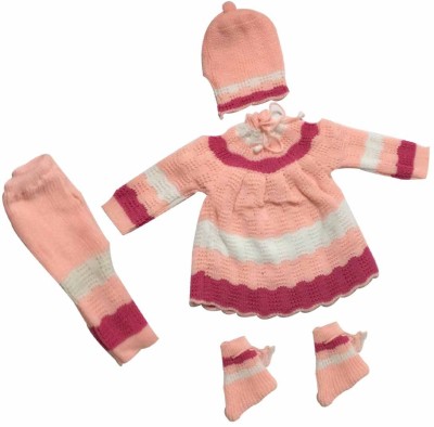 Cute Collection Baby Boys & Baby Girls Party(Festive) Sweater Bootie, Cap, Pant(Light Pink)