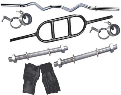 

StepInnStore BEST QUALITY COMBO 3*FT CURL ROD AND EGG ROD WITH 4 STEEL LOCKS + 2PCS STEEL DUMBBELL ROD WITH LEATHER GYM GLOVES Gym & Fitness Kit